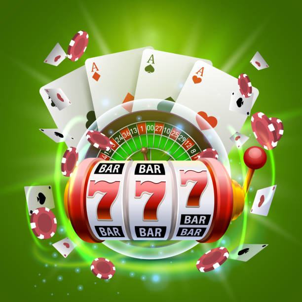 istock Casino 3d cover, slot machines and roulette with cards, 1052281324