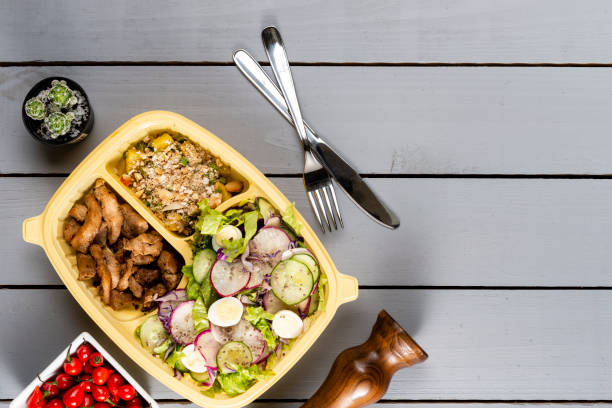 istock Brazilian lunch box. Ahead meal preparation or dieting concept. top view. 1052293716