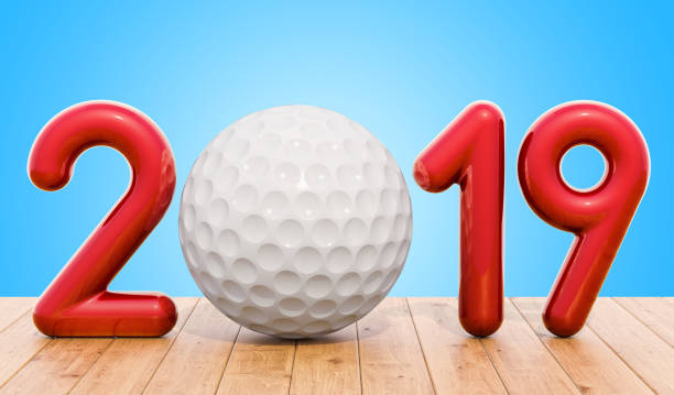 istock Golf 2019 concept on the wooden table. 3D rendering 1052303800