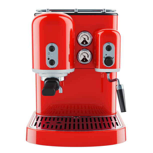 istock Red coffeemaker or coffee machine retro design. 3D rendering isolated on white background 1052303806