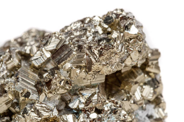 istock Macro mineral stone Pyrite gold on white background 1052318106