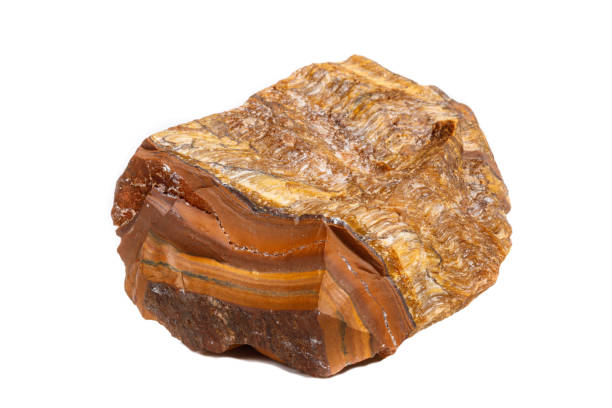 istock Macro mineral stone Tiger's eye in the breed on a white background 1052318300