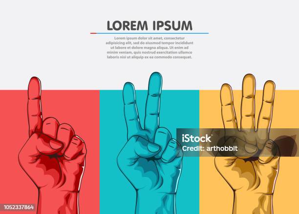 Set Of Counting One Two Three Hand Sign Three Steps Or Options Concept ...