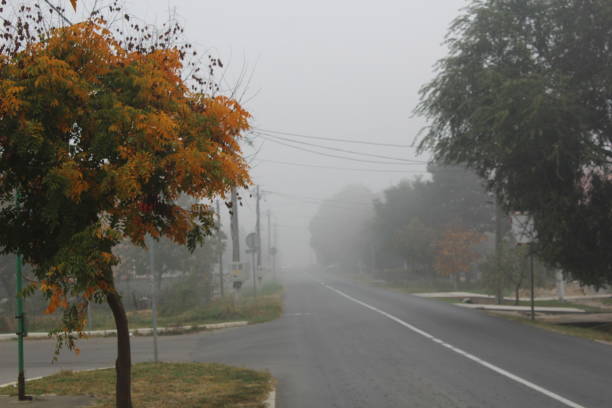 istock Foggy autumn morning in village 1052348508