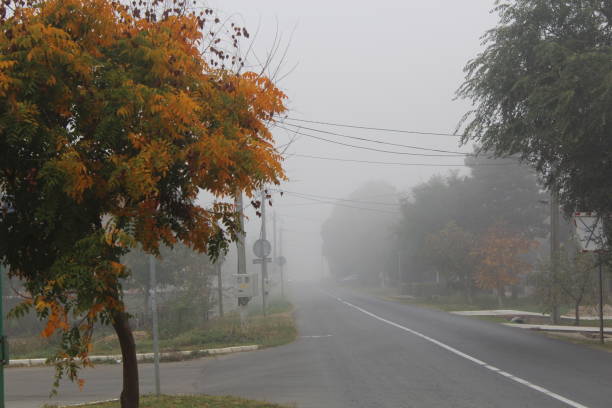 istock Foggy autumn morning in village 1052350870