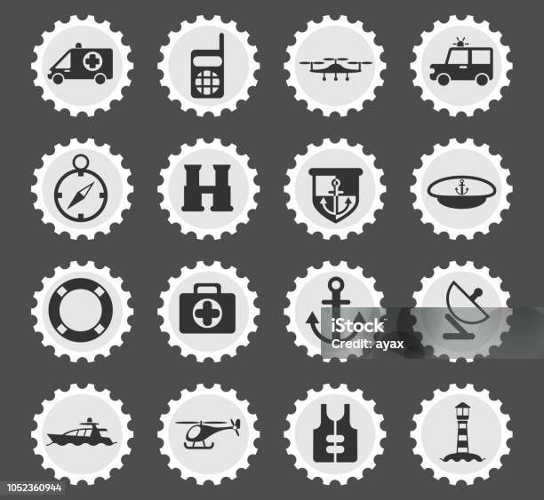 Coastguard Icon Set Stock Illustration - Download Image Now - 4x4, Ambulance, Beacon