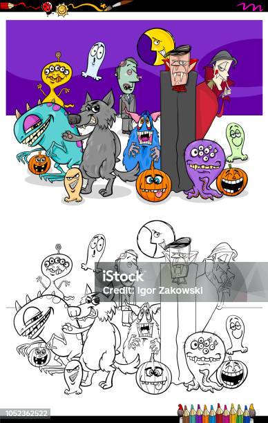 Halloween Illustration With Spooky Characters Color Book Stock Illustration - Download Image Now