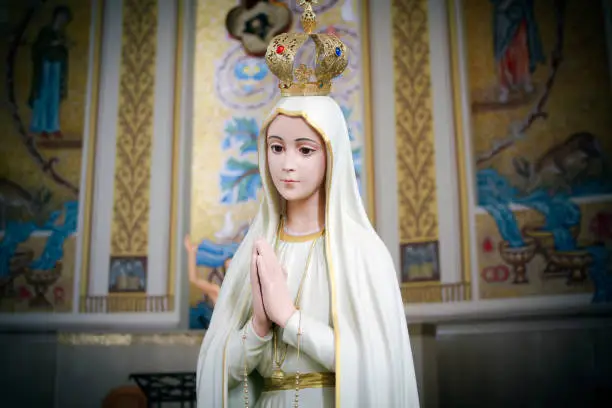 Statue virgin Mary of Fatima. The interior of the Catholic Church. The temple is located in the city of Kazan, Russia.