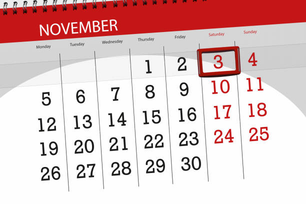 istock Calendar planner for the month, deadline day of the week 2018 november, 3, Saturday 1052371632