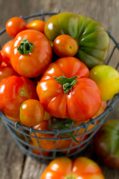 istock colorful organic tomatoes on wooden surface 1052375000