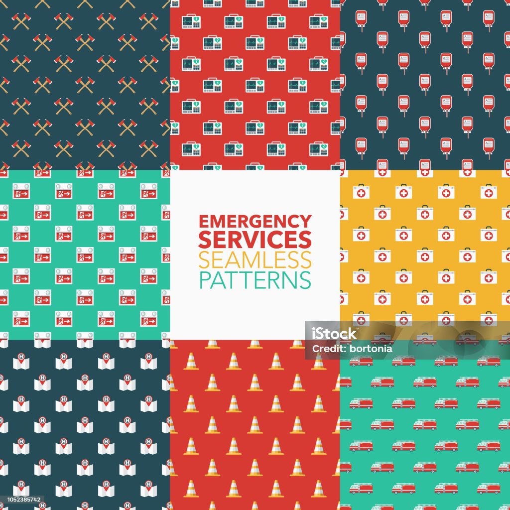 Emergency Pattern Vector Emergency Services Seamless Pattern Set Stock Illustration - Download ...