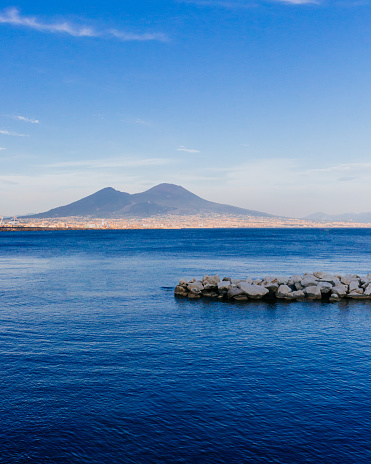View of the Mount Vesuvius and Gulf of Naples viewed from Naples, Italy