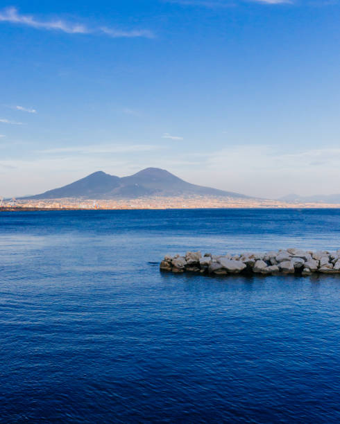 Mount Vesuvius and Gulf of Naples viewed from Naples, Italy stock photo