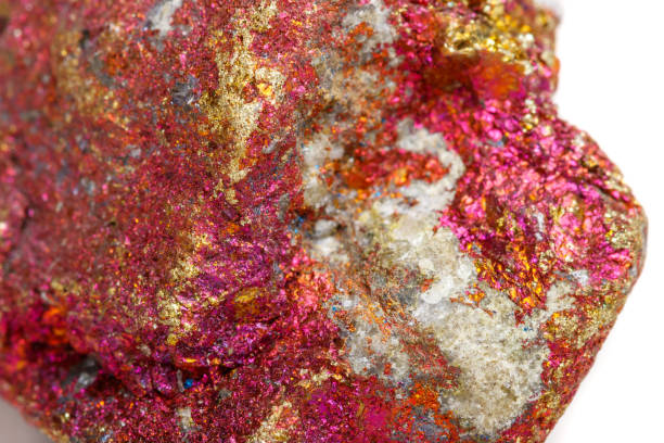 istock Macro mineral stone Chalcopyrite in the rock on a white background 1052390074