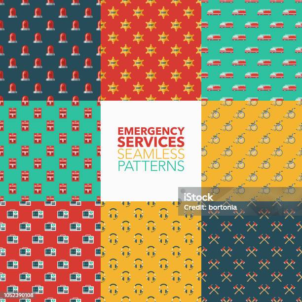 Emergency Drawing Pattern Emergency Services Seamless Pattern Set Stock Illustration - Download ...