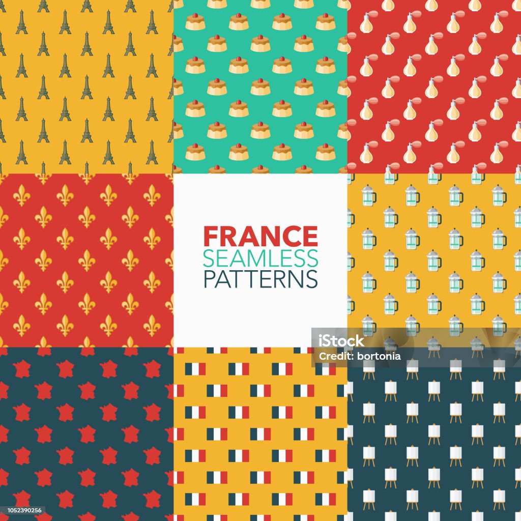 Colorful French Pattern France Seamless Pattern Set Stock Illustration - Download Image Now ...