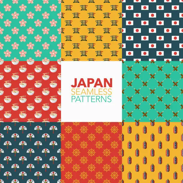 Vector illustration of Japan Seamless Pattern Set