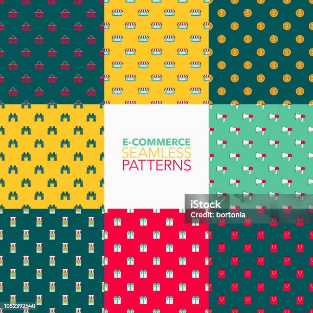 Commerce Pattern Ecommerce Seamless Pattern Set Stock Illustration - Download Image Now ...