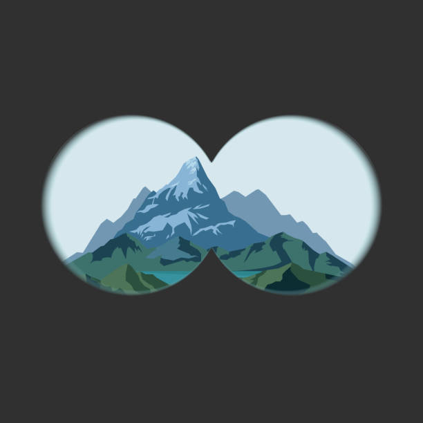 쌍안경은 투명 한 렌즈와 측정 규모 볼. - focus binoculars spy eyesight stock illustrations