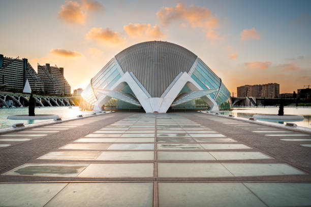 la cité des arts et des sciences au coucher du soleil, valencia, espagne - valencia province valencia european culture ciutat de les arts i les ciencies photos et images de collection