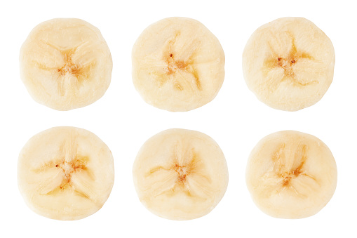banana slice isolated on white background, clipping path, full depth of field