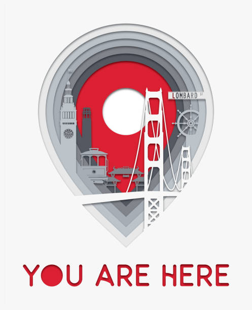 San Francisco City Map Location Icon Layers Paper Cut Illustration San Francisco California city map location icon layers paper cut illustration with famous San Francisco landmarks silicon valley stock illustrations
