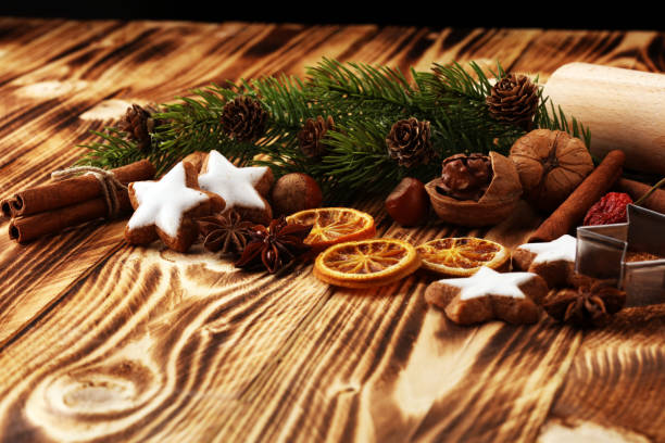 istock Baking christmas cookies. Typical cinnamon stars bakery with spices. xmas decoration 1052458296