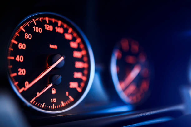 Modern Car Speedometer Close-up view of car speedometer speedometer photos stock pictures, royalty-free photos & images