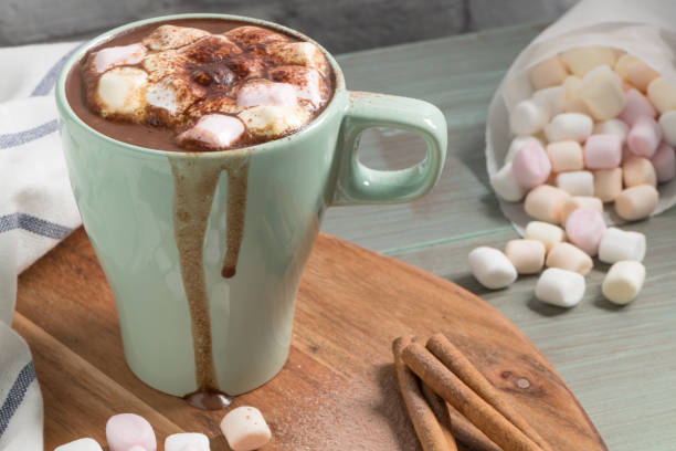 istock Winter hot drink. Hot chocolate or cocoa with marshmallow and spices 1052543782