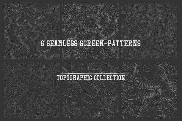 set of seamless patterns topographic lines seamless patterns vector collection, high quality tileable backgrounds relief map stock illustrations