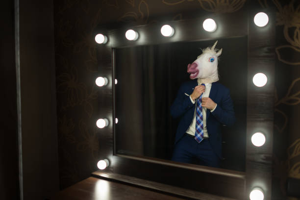 Glamour guy in elegant suit and comical mask