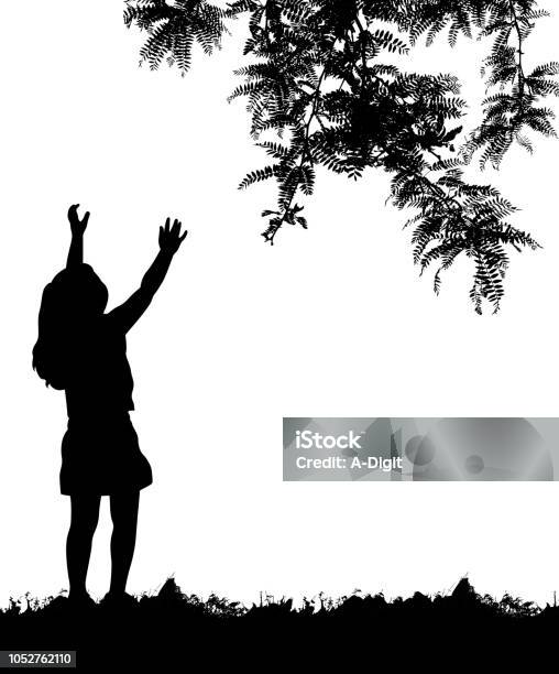 Reach For The Trees Stock Illustration - Download Image Now - In Silhouette, Girls, Child