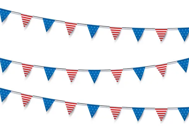 Vector illustration of USA flag bunting decoration. Vector isolated object illustration for different national events