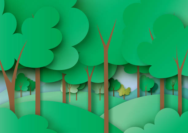 istock Green forest and nature landscape background paper art style 1052767138