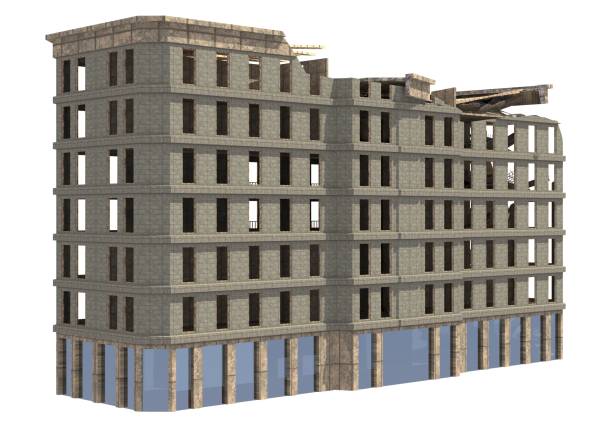 istock Ruined building isolated on white background 3D Illustration 1052879522