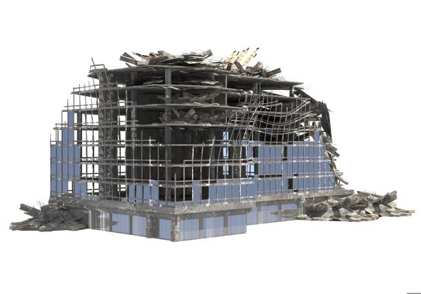3D illustration ruined building isolated on white background