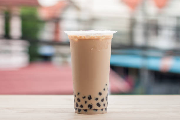 ice milk tea with boba bubble drinking in Thailand