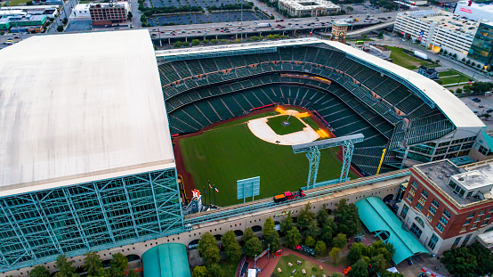 Houston, Texas, United States - October 9, 2018, Tuesday: This photo is of a aerial view of Minute Maid Park field in Houston.