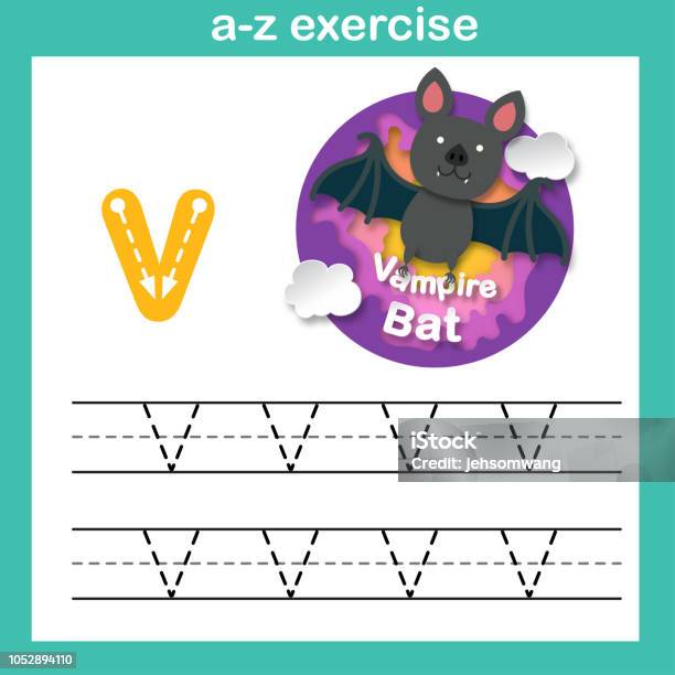 Alphabet Letter Vvampire Bat Exercisepaper Cut Concept Stock Illustration - Download Image Now