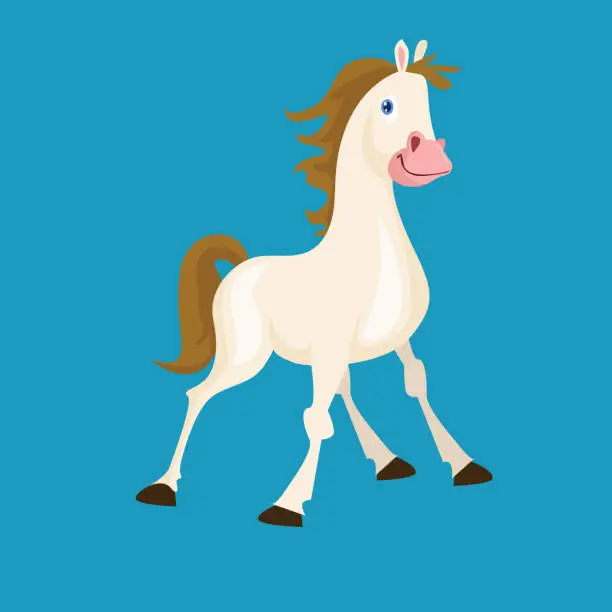 Vector illustration of adorable strong white horses, cartoon character