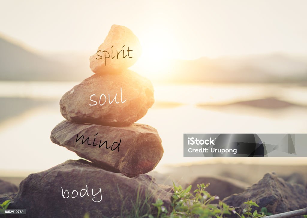 Concept body, mind, soul, spirit Holistic health concept of zen stones / Concept body, mind, soul, spirit, Spirituality Stock Photo