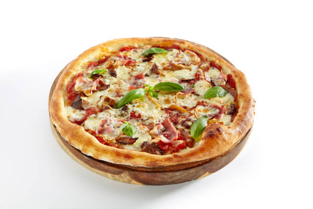 istock Canadian Pizza with Bacon Isolated on White Background 1052912364