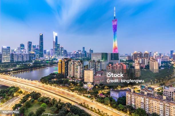 Guangzhou City Skyline Stock Photo - Download Image Now - Guangzhou, China - East Asia, Blue