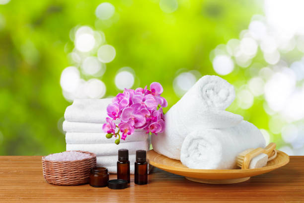 istock Composition of spa treatment on wooden table 1052937368