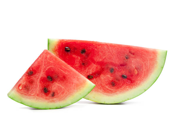 istock Slice of watermelon on white background 1052937834