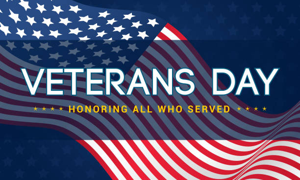 istock Veterans Day background Vector illustration, Honoring all who served, USA flag waving on blue star pattern background. 1052937862