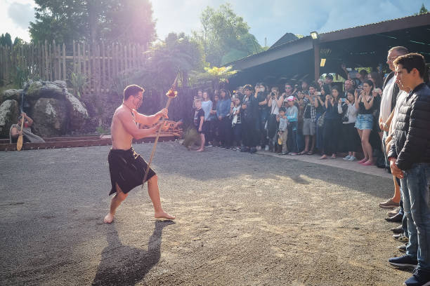 Haka, the traditional war dance of the Maori people. stock photo