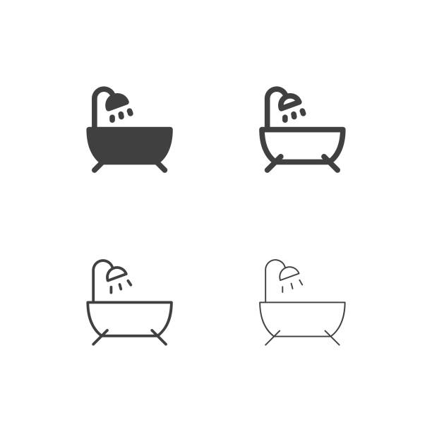 목욕 아이콘-멀티 시리즈 - shower head falling water bathroom water stock illustrations