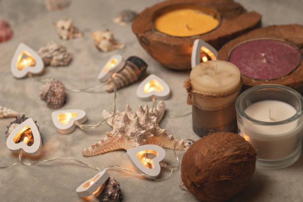 istock Christmas accessories, garlands light and seashells 1052965468
