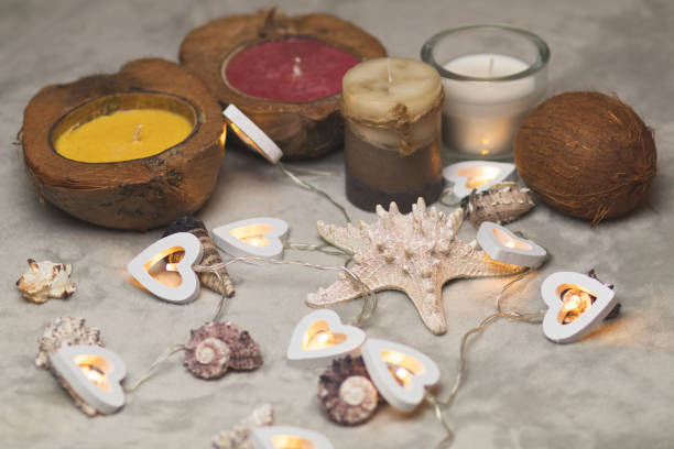 istock Christmas accessories, garlands light and seashells 1052965526